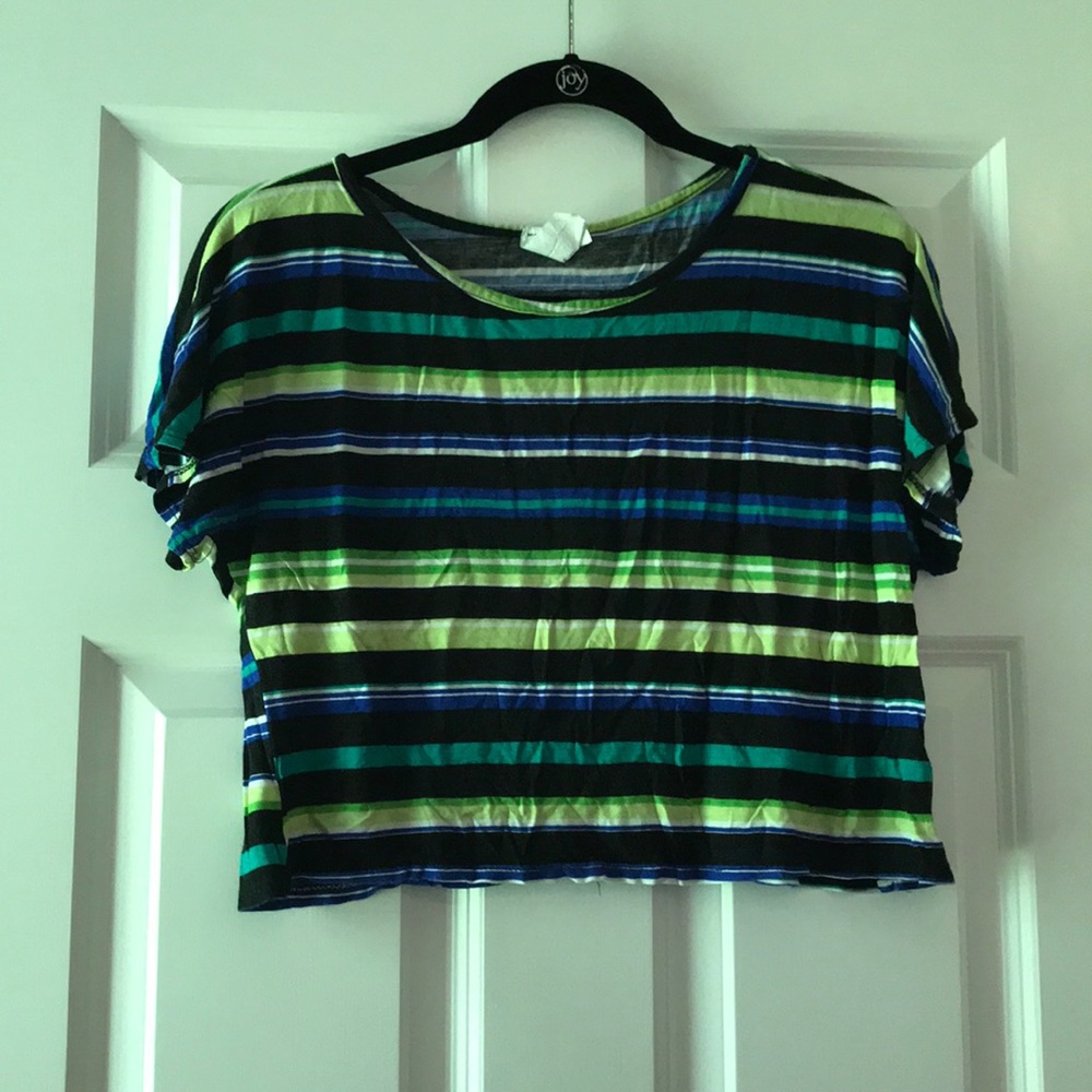 T shirt with green and blue horizontal stripes